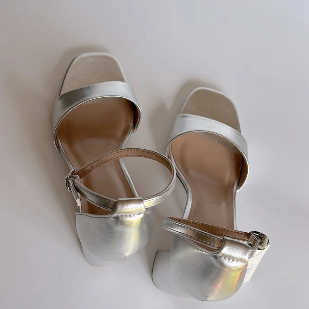 A New Day Shelly Metallic Silver Ankle Strap Heels